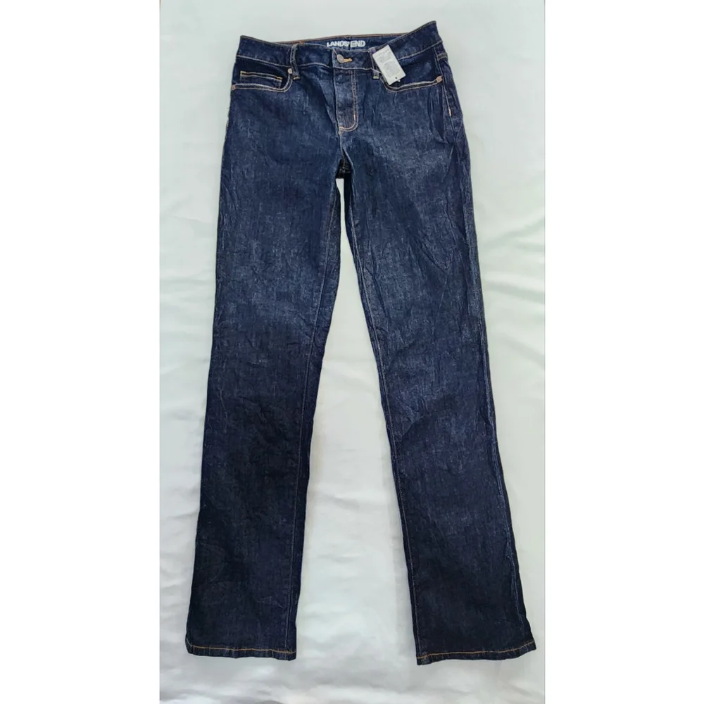 Lands' End Women Dark Denim Mid Rise Straight Jeans Sz 8 - Picture 3 of 14